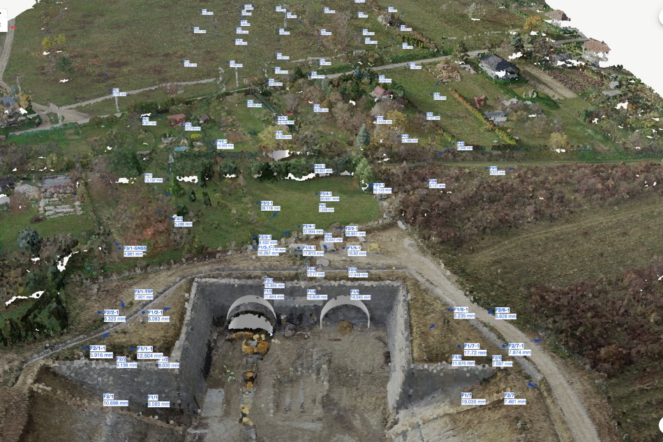 Measured surface points shown on an aerial photo