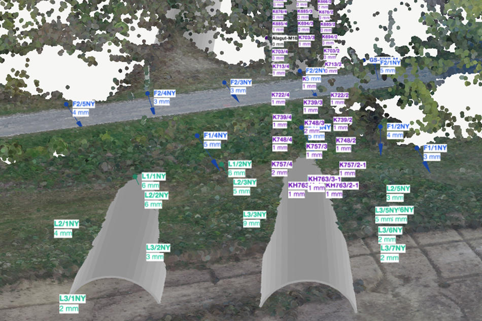 Aerial view of monitored surface points above the tunnel