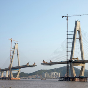 Cable-stayed bridge under construction